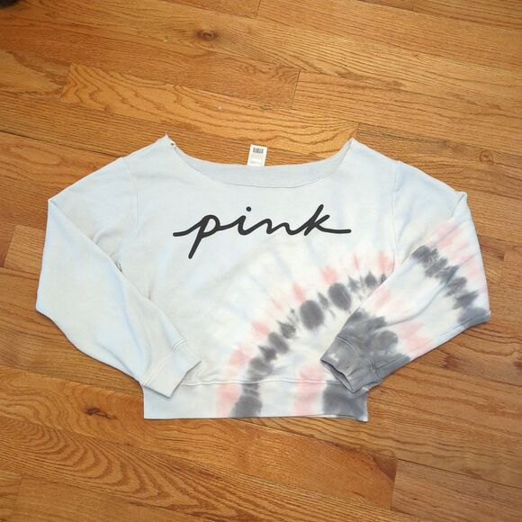 PINK by Victoria's Secret Size Medium tie dye Cut Off Shoulder Crop Sweater (z4) - Picture 4 of 6